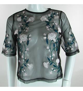 BNWT - River Island - Size: 12 - Black with Embroidered Flowers - Sheer Top